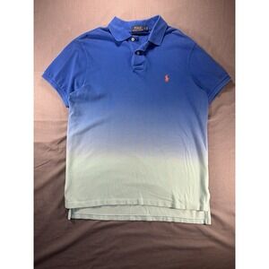 Polo Ralph Lauren Men's L Polo Shirt Blue Dye Dipped Orange Pony Logo‎